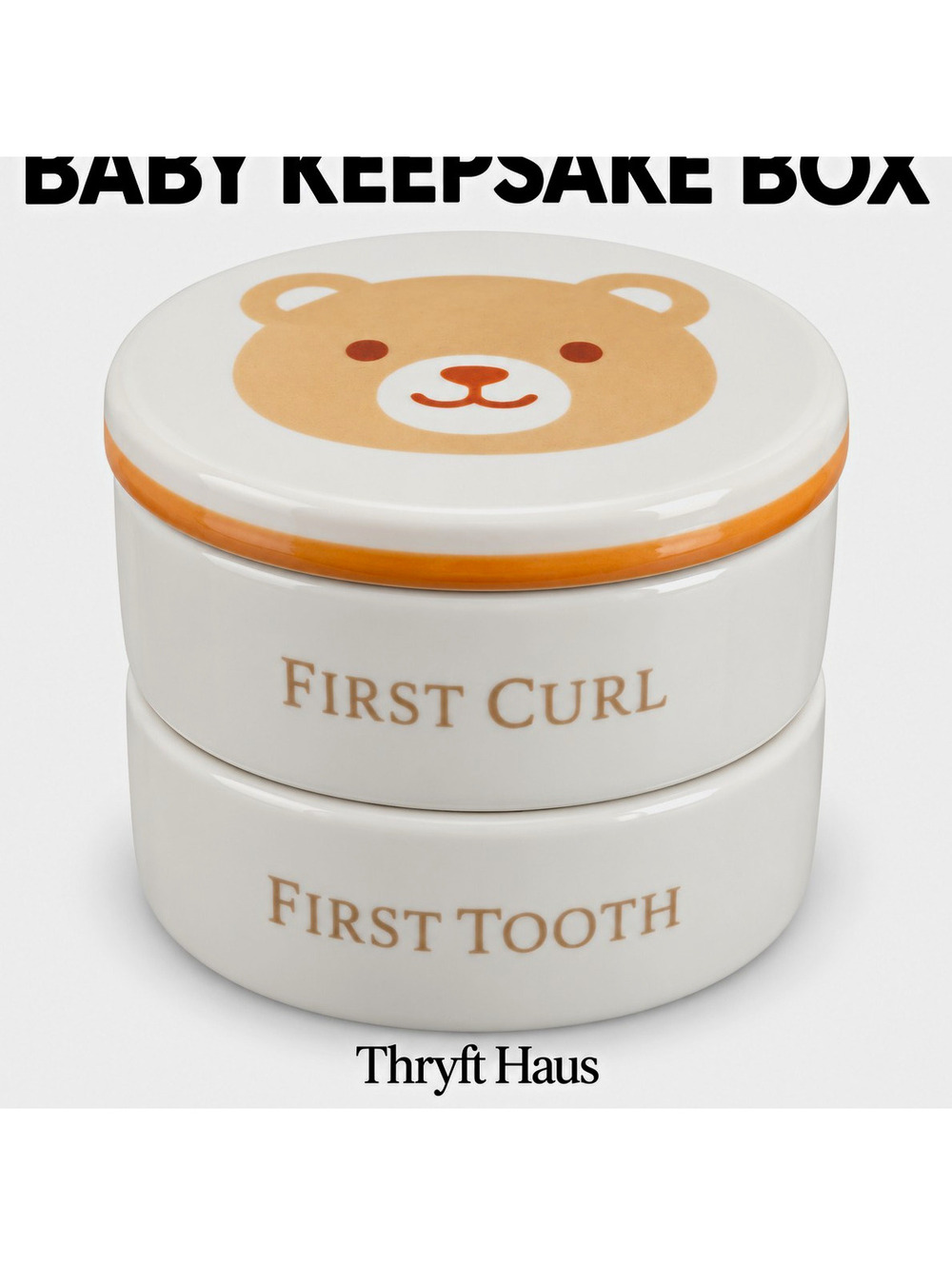 DEMDACO Baby Keepsake Box Set First Curl/First Tooth Bear Lid White